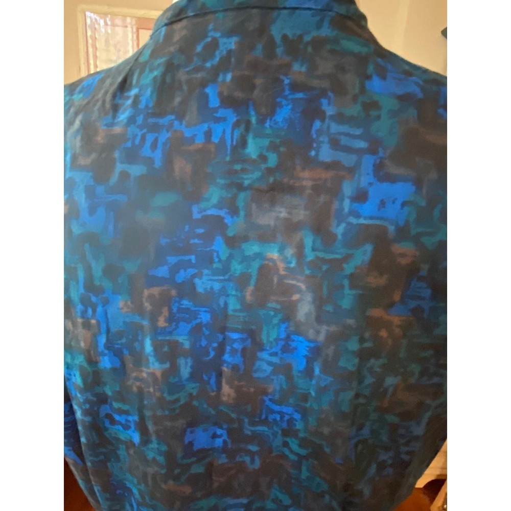 Vtg 50's Blue Abstract Watercolor Pintuck Pleated Midi Dress rockabilly XL - Picture 7 of 8